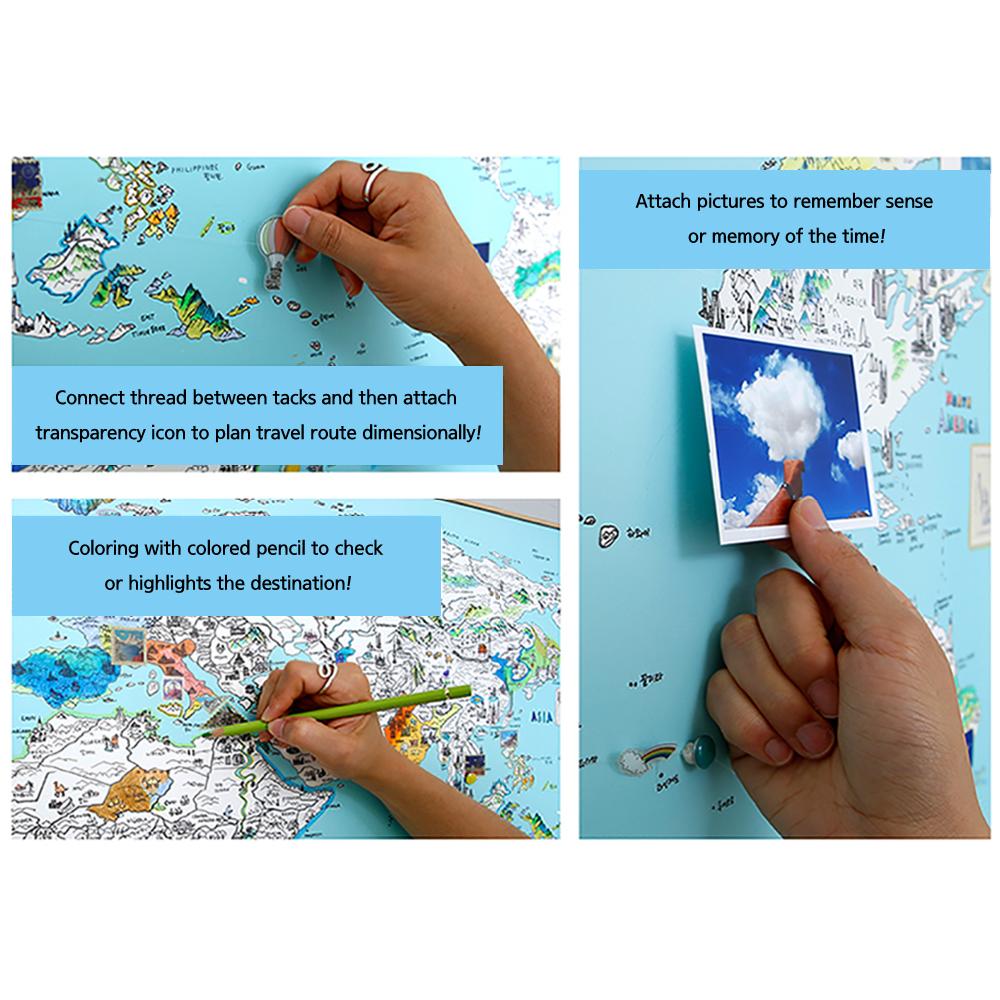 Dream Sky D-MAP Decorative Coloring Painting DIY Paper World Map - Ocean BLUE