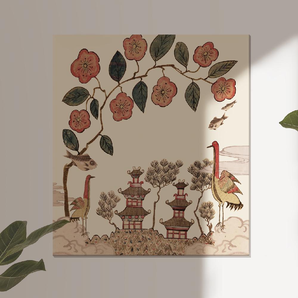 Korean Folk Art Frameless Art Print, minhwa drawing Korean surrealistic modern art poster _'Whajodo'