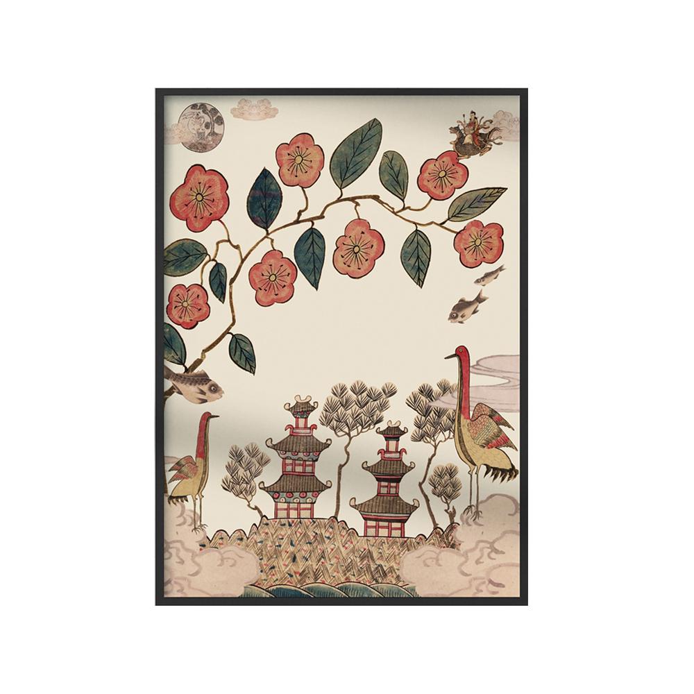 Korean Folk Art Frameless Art Print, minhwa drawing Korean surrealistic modern art poster _'Whajodo'