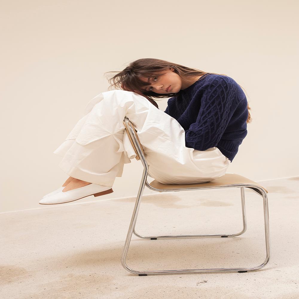 Premium pure cashmere100 cable knitting roundneck pullover - My lady navy